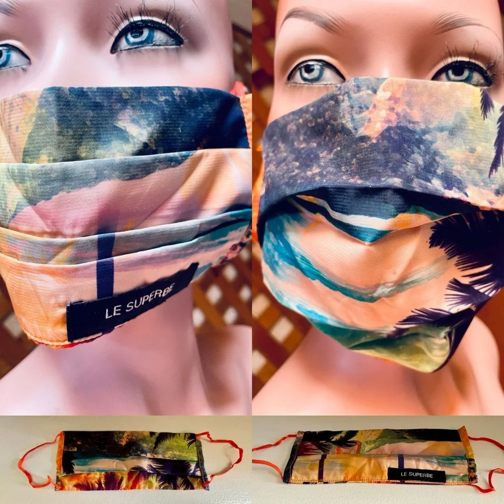 LE SUPERBE Tropical Print REVERSIBLE Fabric FACE MASK O/S